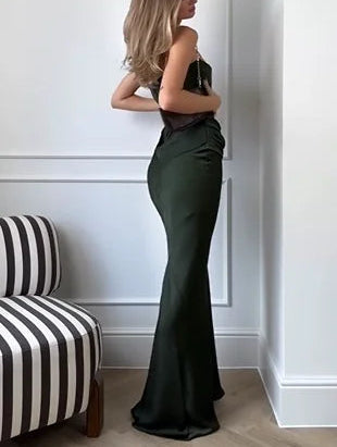 Sexy off-the-Shoulder Slim-Fit Solid Color Maxi Dress