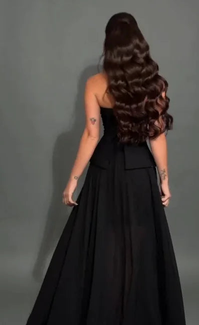 Sexy Pearl Tube Top Solid Color Stitching Maxi Dress