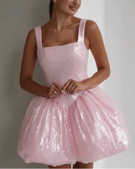 Sexy U Collar Sequined Cute Mini Dress