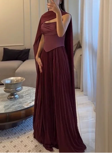 Sexy Temperament Shawl Tube Top Stitching Ruffle Maxi Dress