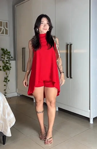 Sexy Sleeveless Pullover Mini Shorts Suit