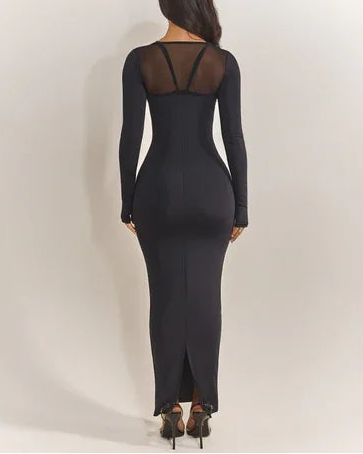 Sexy Long Sleeve Low-Cut Slim Fit Hip Maxi Dress