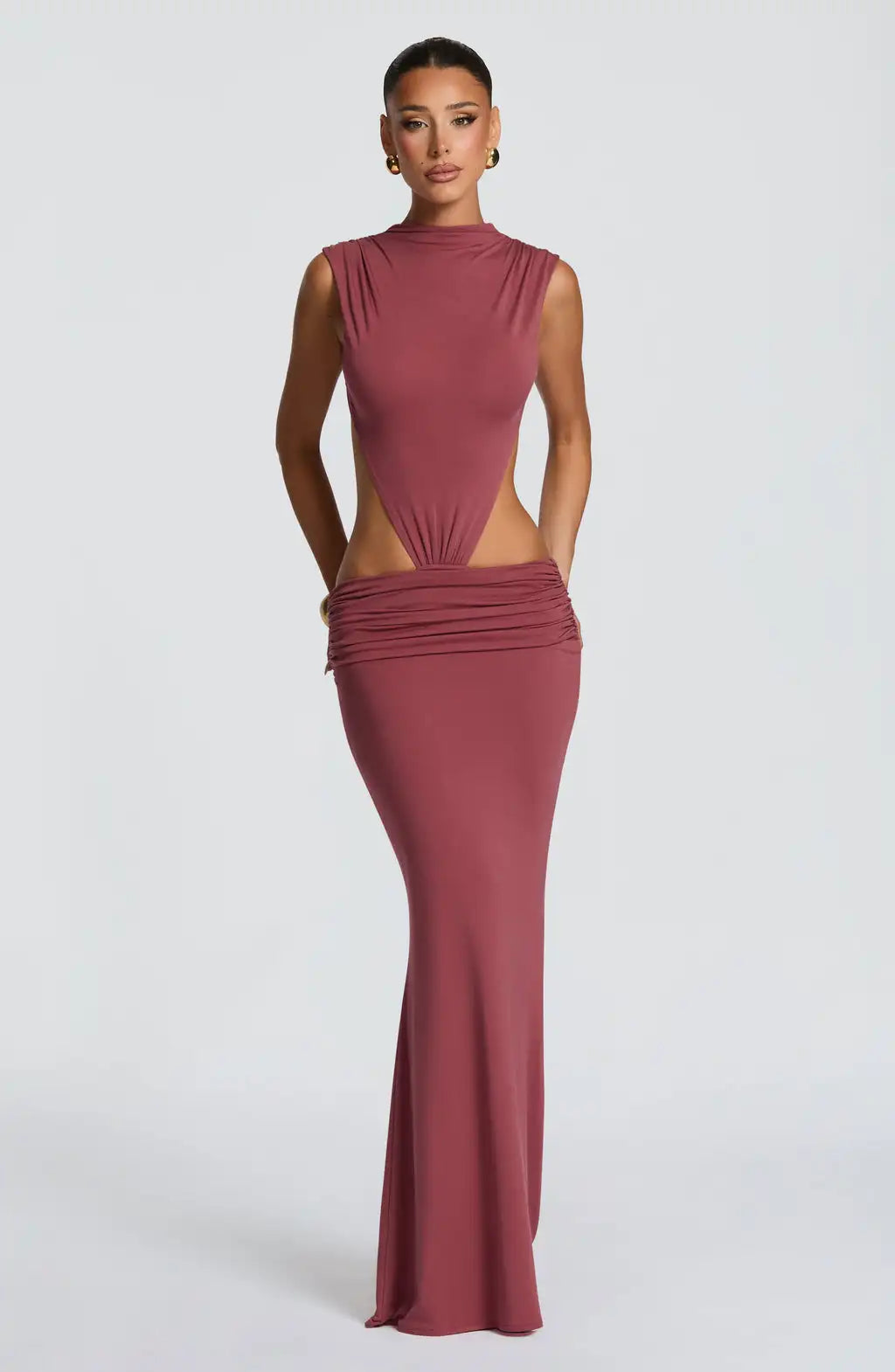 Sexy Front & Back Cutout Ruched Mermaid Maxi Dress