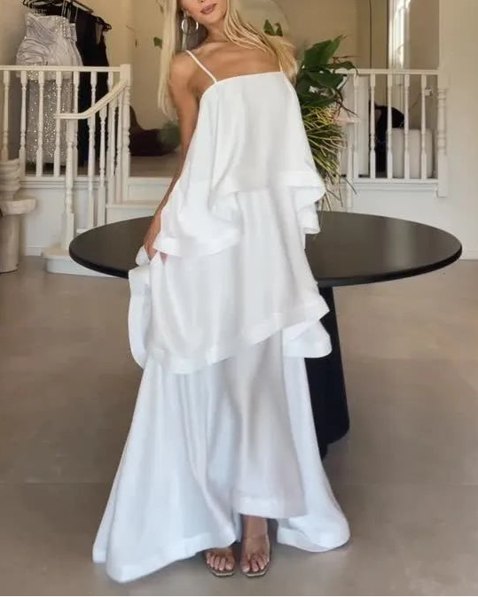 Sexy Sling off-Neck Cake Maxi Dress