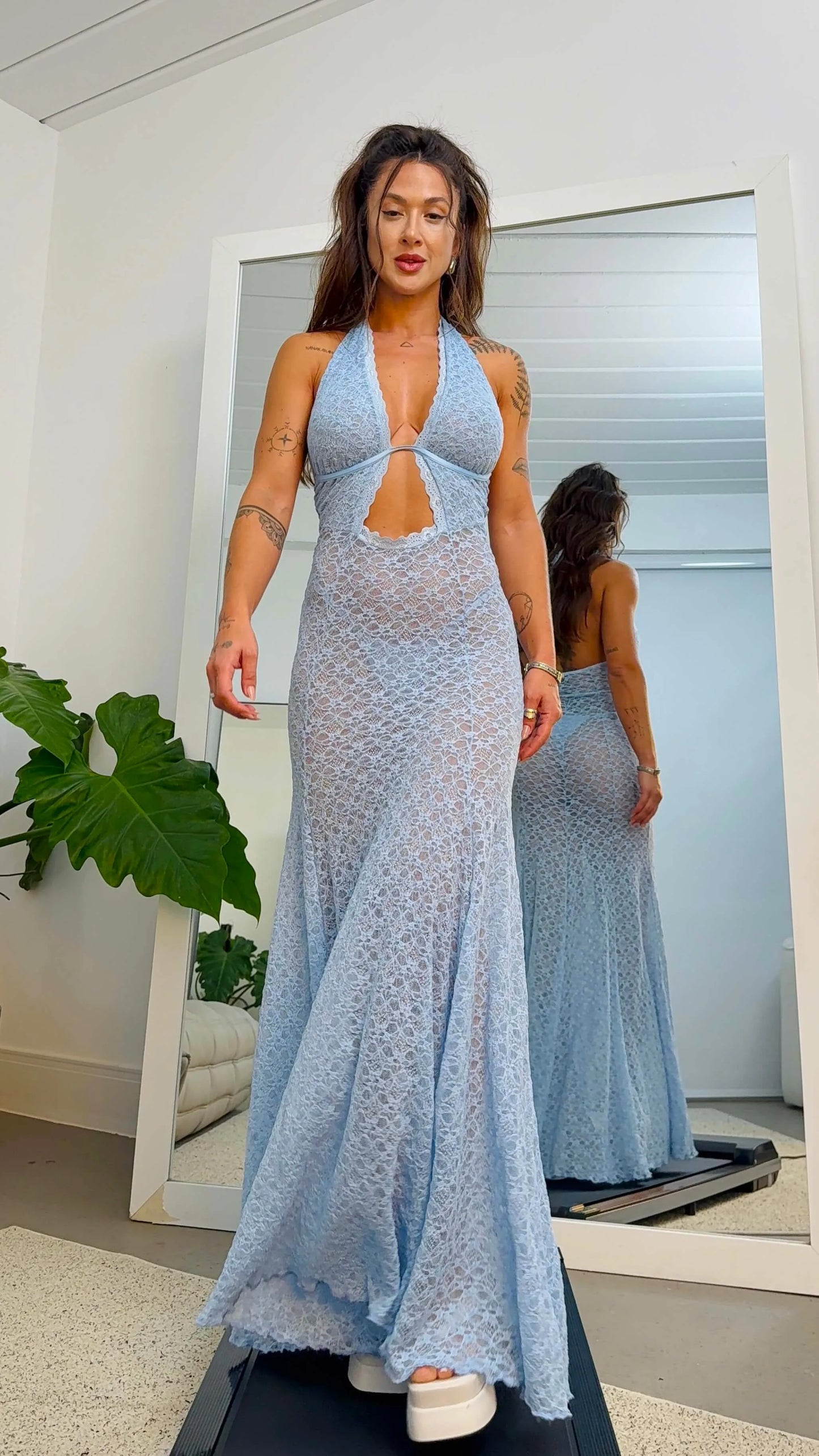 Sexy Halter Lace Sheer Evening Gown