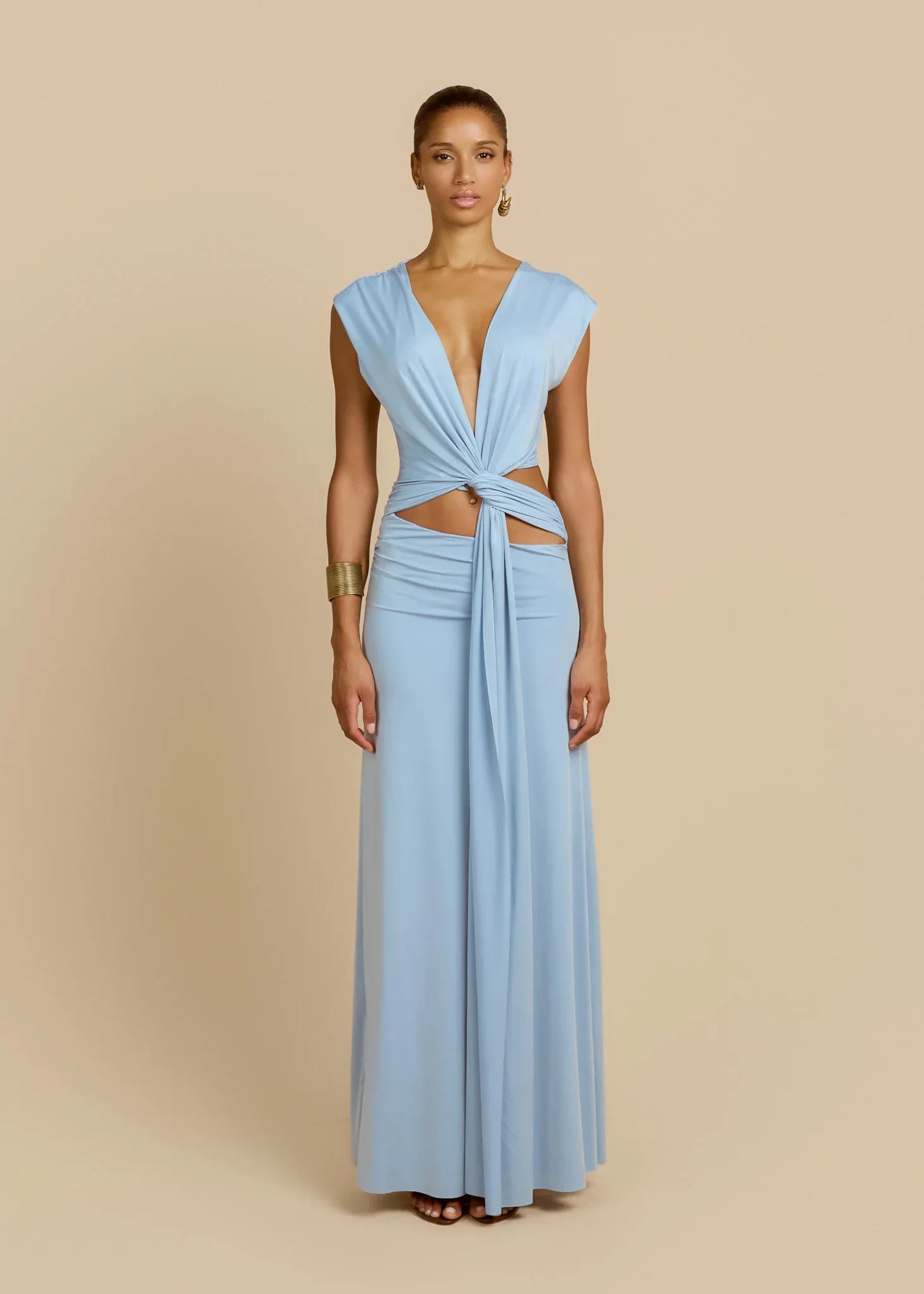 Sexy Deep V Navel Solid Color Dress