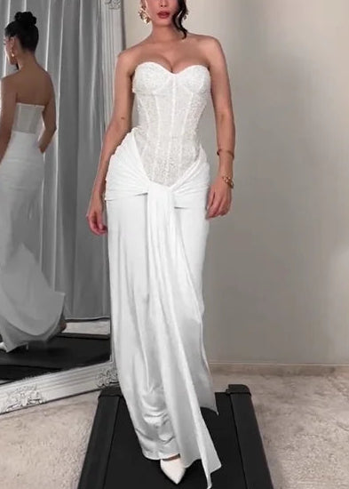Sexy Sleeveless Tube Top Stitching Solid Color Evening Maxi Dress