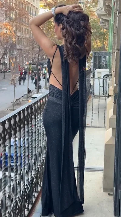 Sexy Deep V Bare Back Solid Color Dress