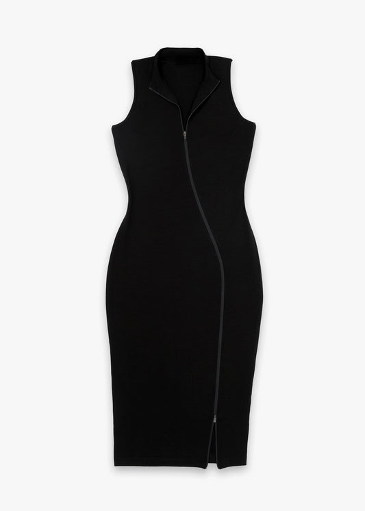 Sexy Sleeveless Solid Color Zip Dress Bodycon Dress
