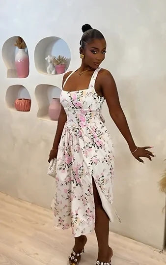 Sexy Print Backless Slim Fit Dress