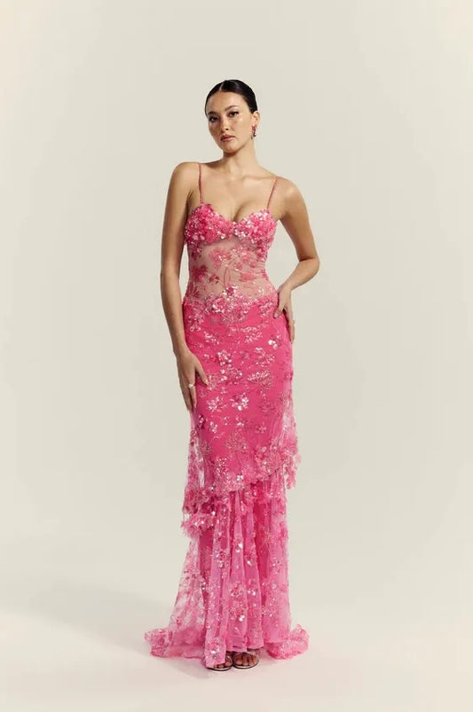 Sexy Sequined Suspender See-through Dress