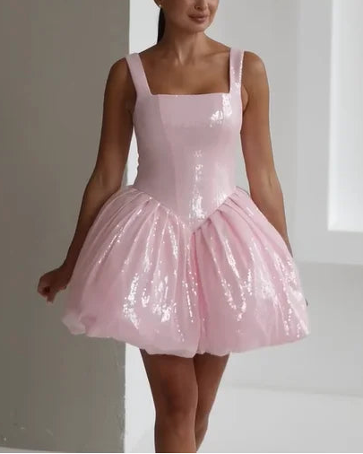 Sexy U Collar Sequined Cute Mini Dress