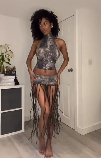 Sexy Crocodile Tassel Mini Skirt