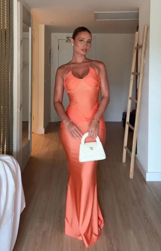 Sexy Halter Slim-Fit Solid Color Dress