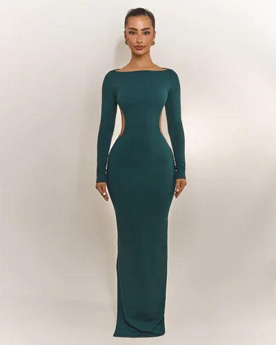 Sexy Long Sleeve Backless Slim Fit Solid Color Dress