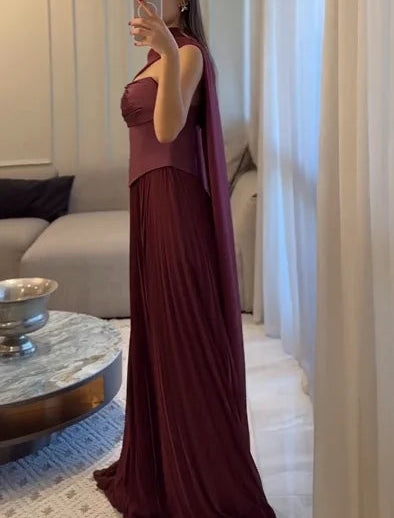 Sexy Temperament Shawl Tube Top Stitching Ruffle Maxi Dress