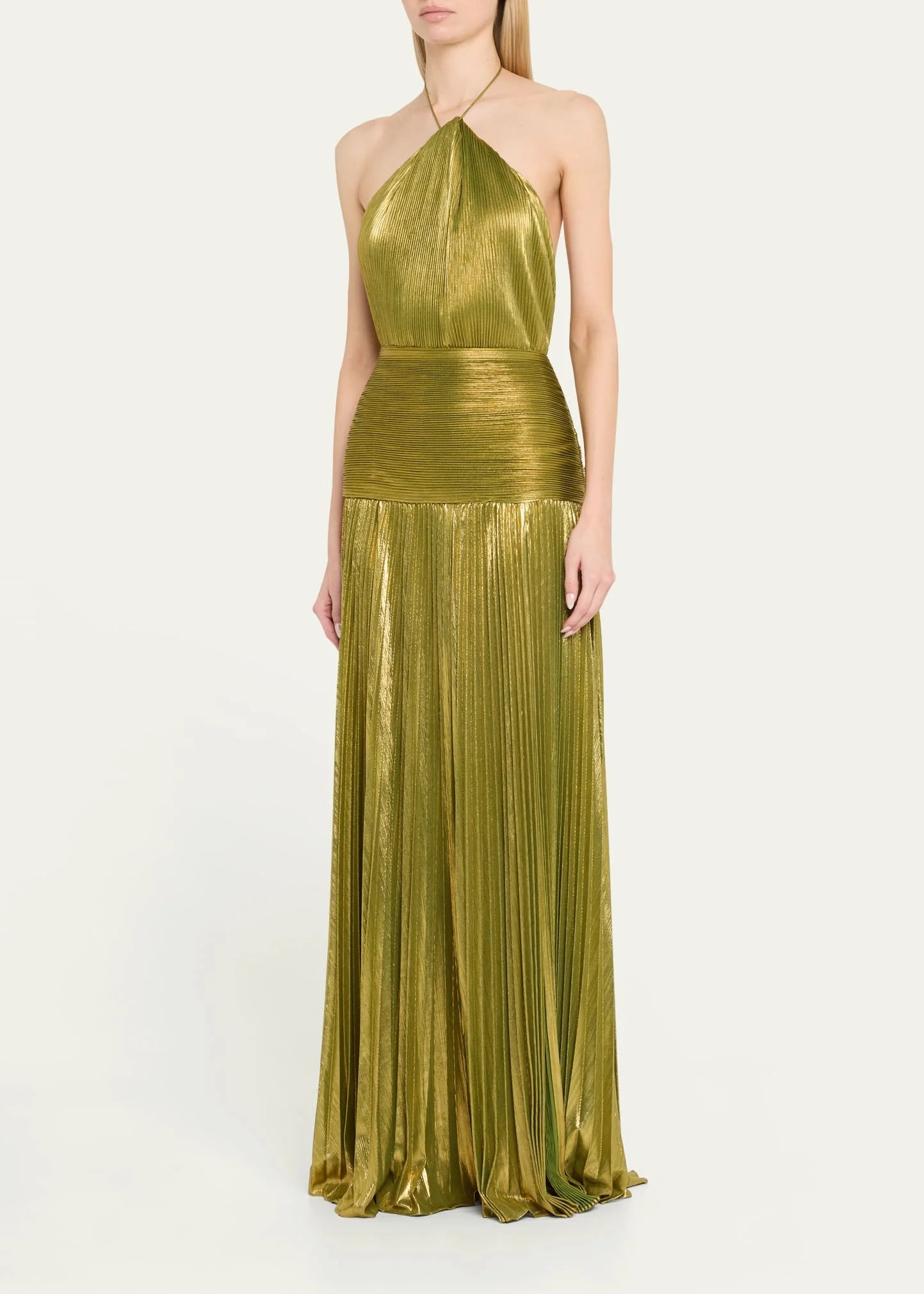 Gold Luxury Gown - Halter Backless Pleated Evening Dress