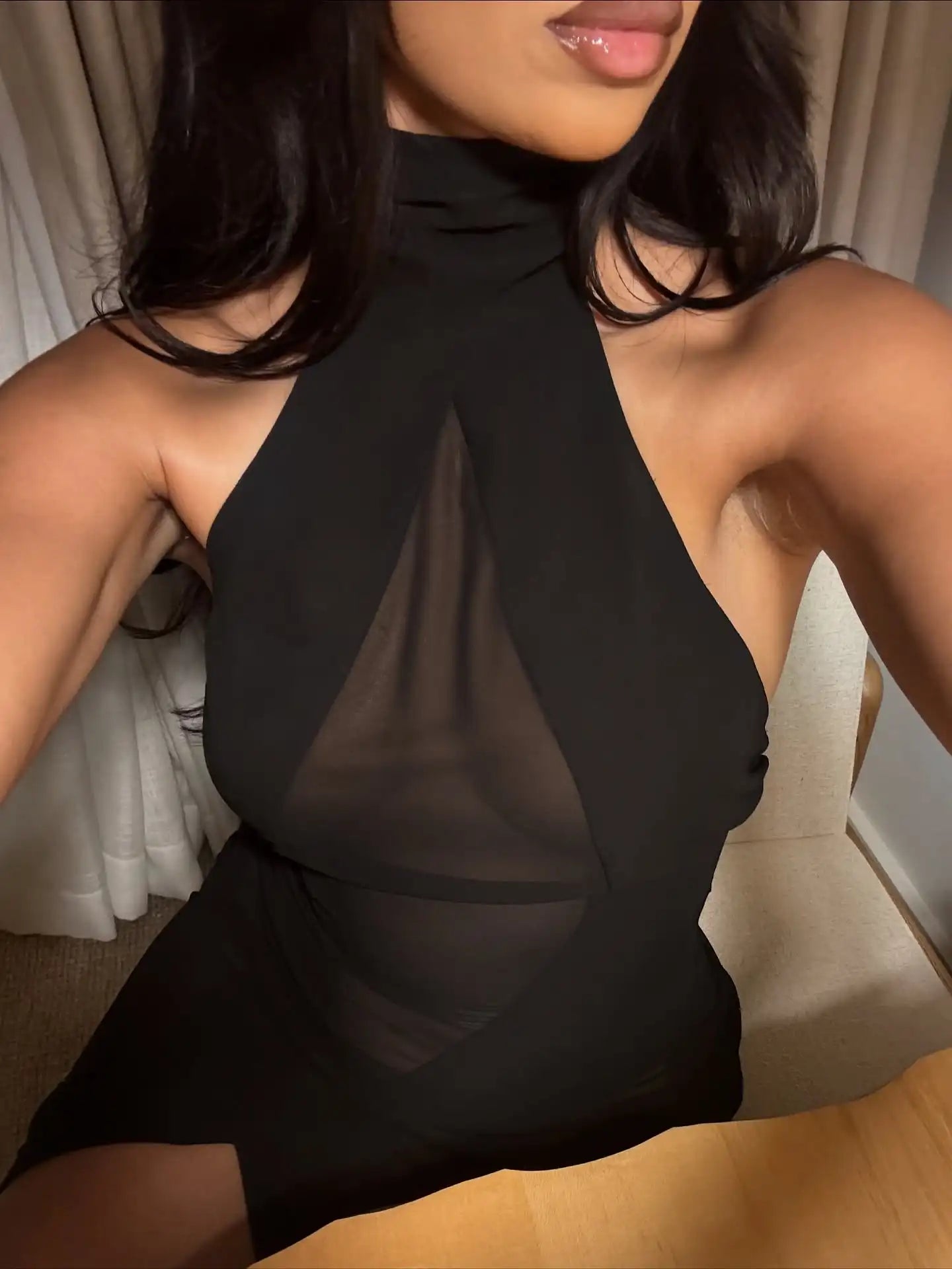 Sexy Sleeveless Halter See-through Dress