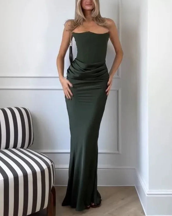 Sexy off-the-Shoulder Slim-Fit Solid Color Maxi Dress