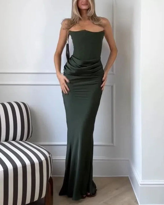 Sexy off-the-Shoulder Slim-Fit Solid Color Maxi Dress