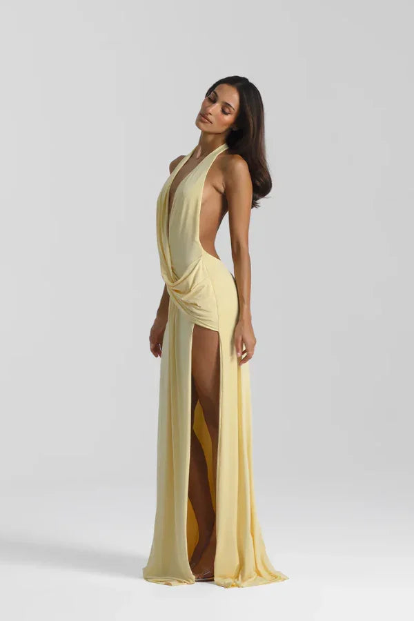 Sexy Halter Deep V High Slit Holy Dress