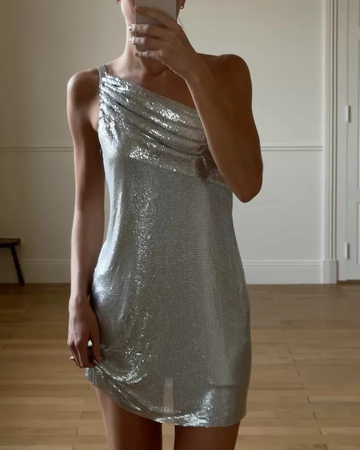 Sexy One-Shoulder Shiny Mini Skirt