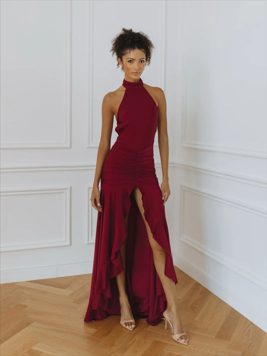 Sexy Sleeveless Halter Slim-Fit Front Slit Dress