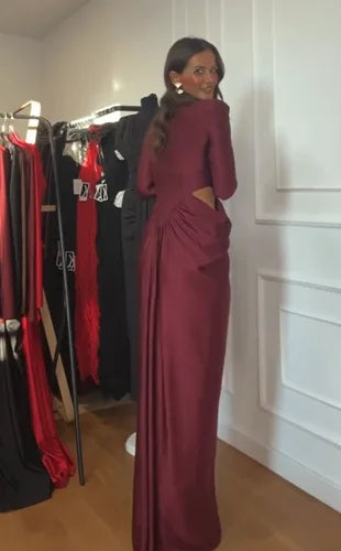 Elegant Long Sleeve Midriff Outfit Stitching Ruffle Dress