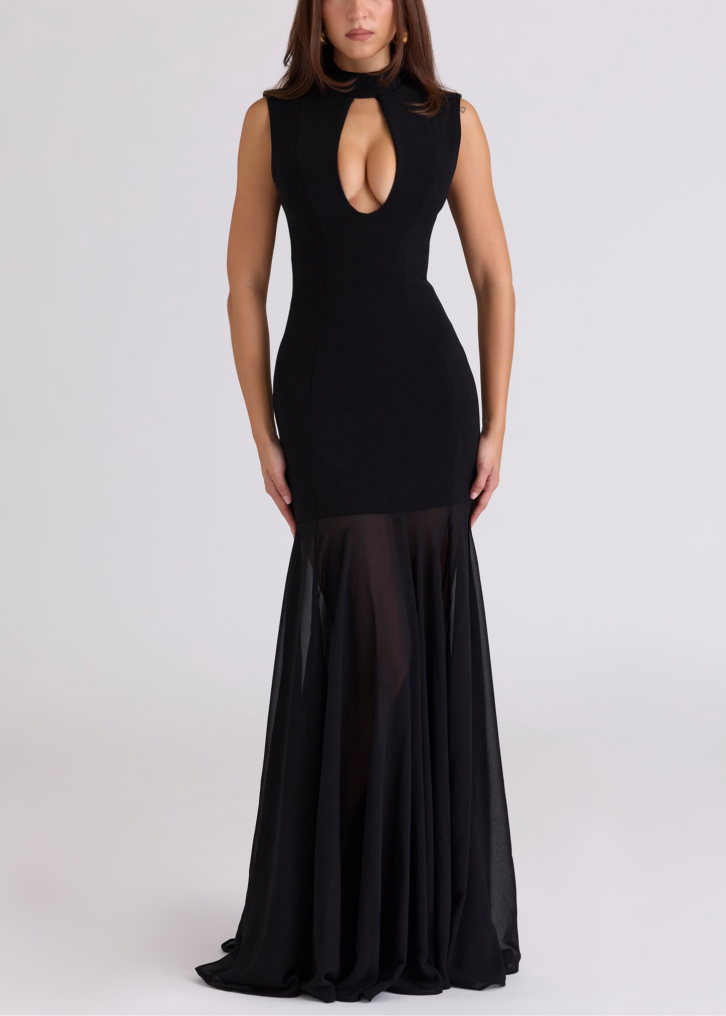 Sexy Sleeveless Hollow Slim-Fitting Patchwork Voile Maxi Dress