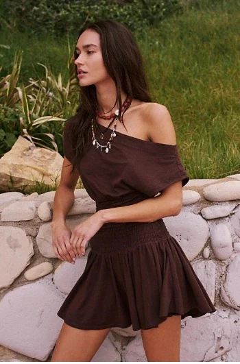 Mocha Breeze Off-Shoulder Dress