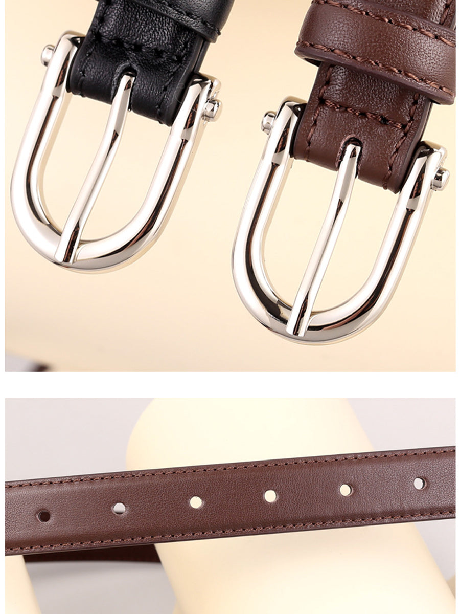 Women's Brown Classic Faux Leather Gold - Buckle Belt