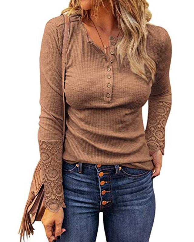 ROUND NECK LACE SLEEVE TOP(8 COLORS)