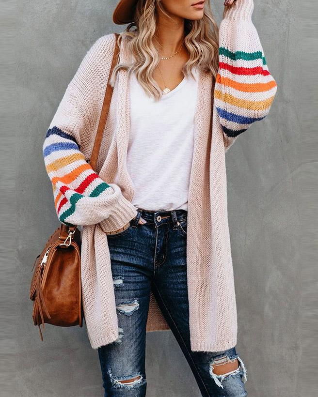 STRIPED KNIT CARDIGAN（8 COLORS)）