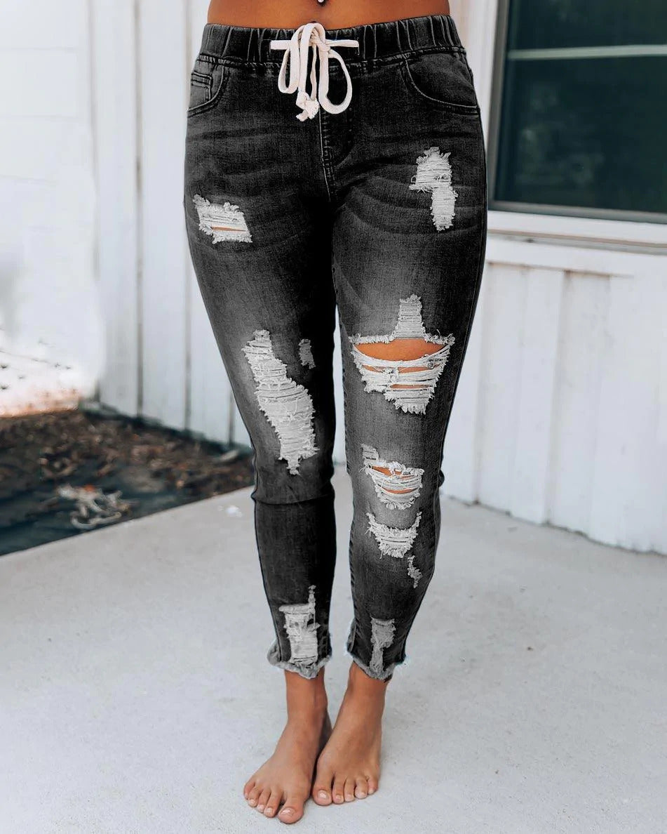 DISTRESSED DENIM JOGGERS(5 COLORS)