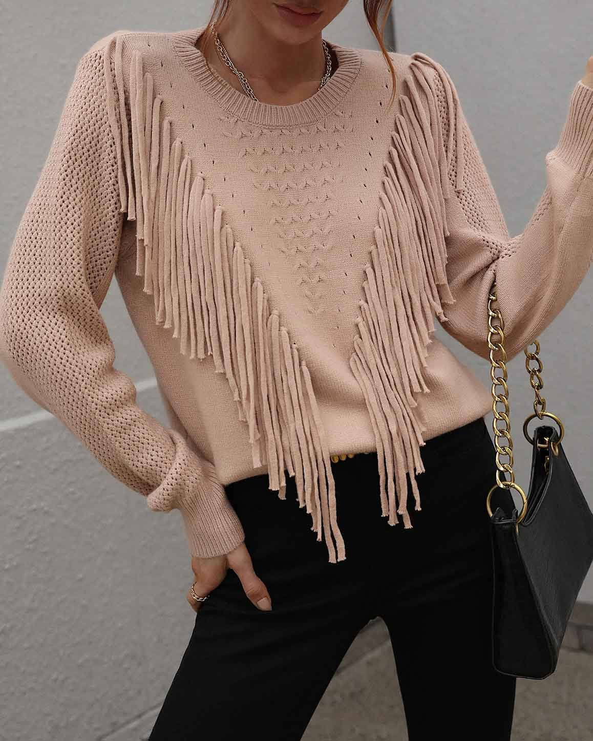 Knit Fringe Pullover Sweater (5 Colors)