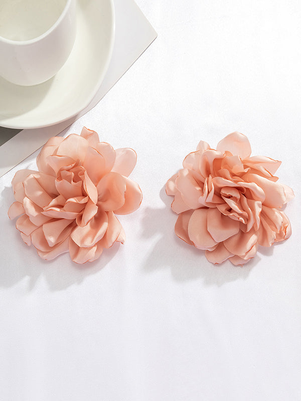 Solid Color Three-Dimensional Flower Drop Earrings