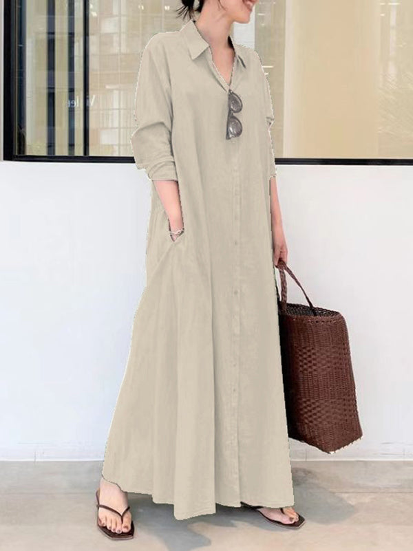 Original Solid Color Lapel Shirt Dress