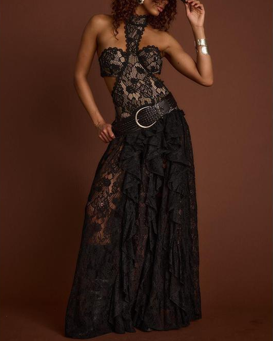 Sexy Lace Turtleneck Hollow Dress