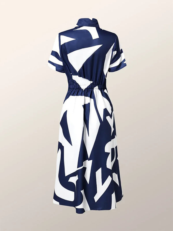 Short Sleeves Printed Lapel Maxi Dresses