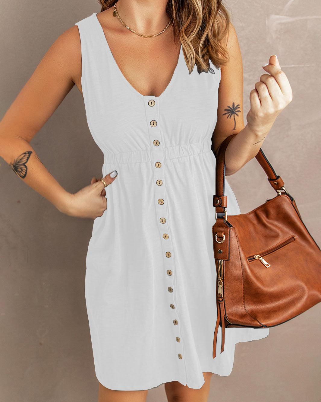 SMOCKED SLEEVELESS DRESS