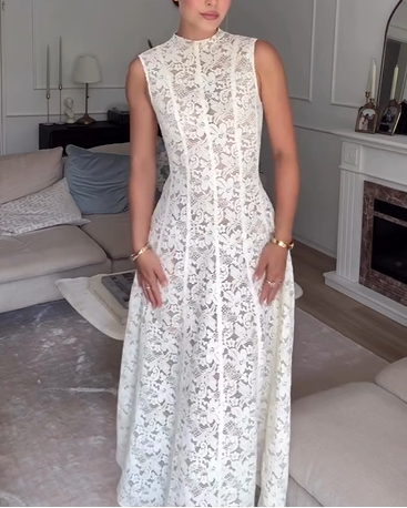 Sexy Sleeveless Waist Lace Maxi Dress