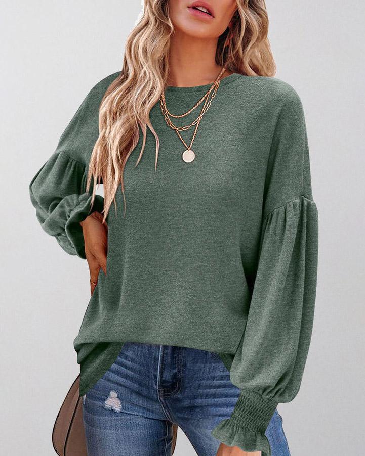 CREW NECK LANTERN SLEEVE TOP(6 COLORS)