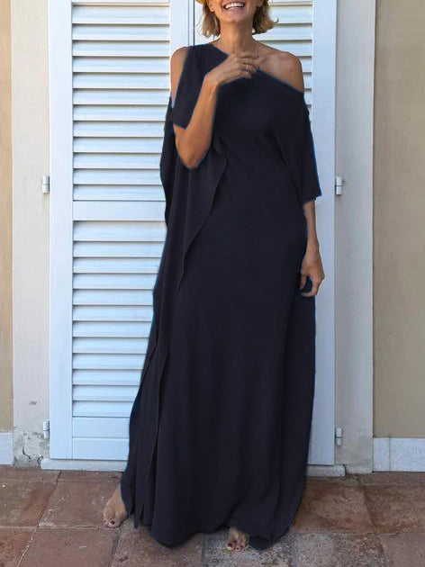 Elegant One-Shoulder Draped Maxi Dress