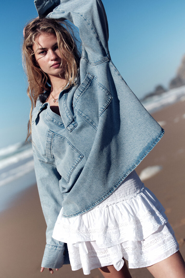 Lace-inset tiered skirt