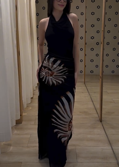 Sexy Sleeveless Halter Printed Maxi Dress
