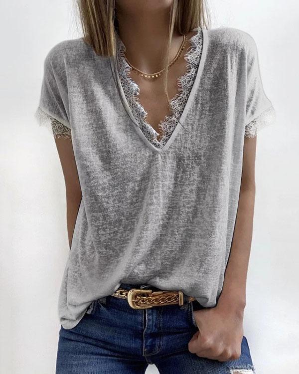 V-NECK LACE COZY TOP (3 COLORS)