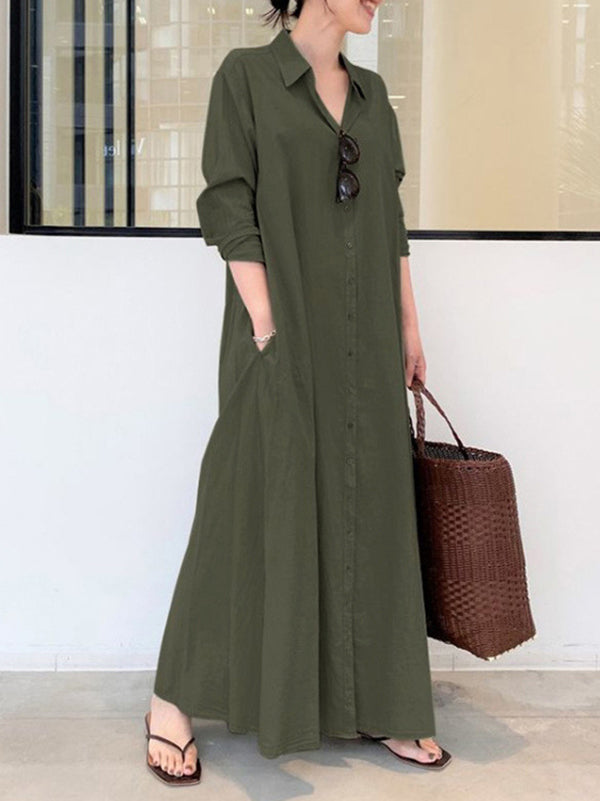 Original Solid Color Lapel Shirt Dress