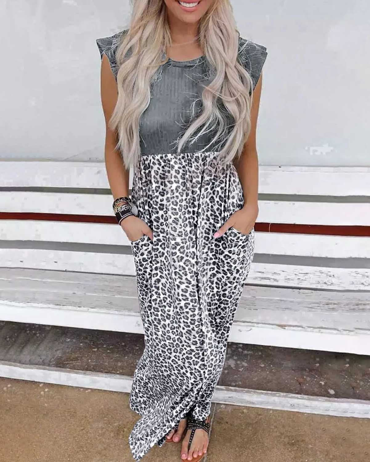 LEOPARD PATCHWORK MAXI DRESS