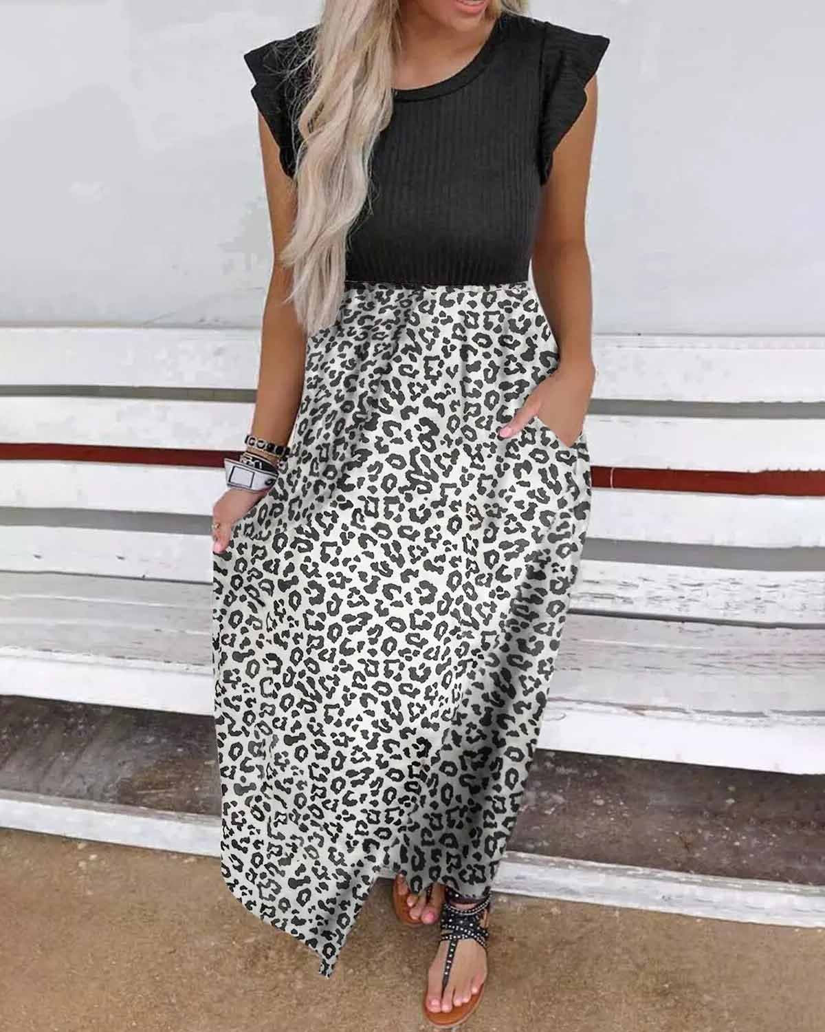 LEOPARD PATCHWORK MAXI DRESS