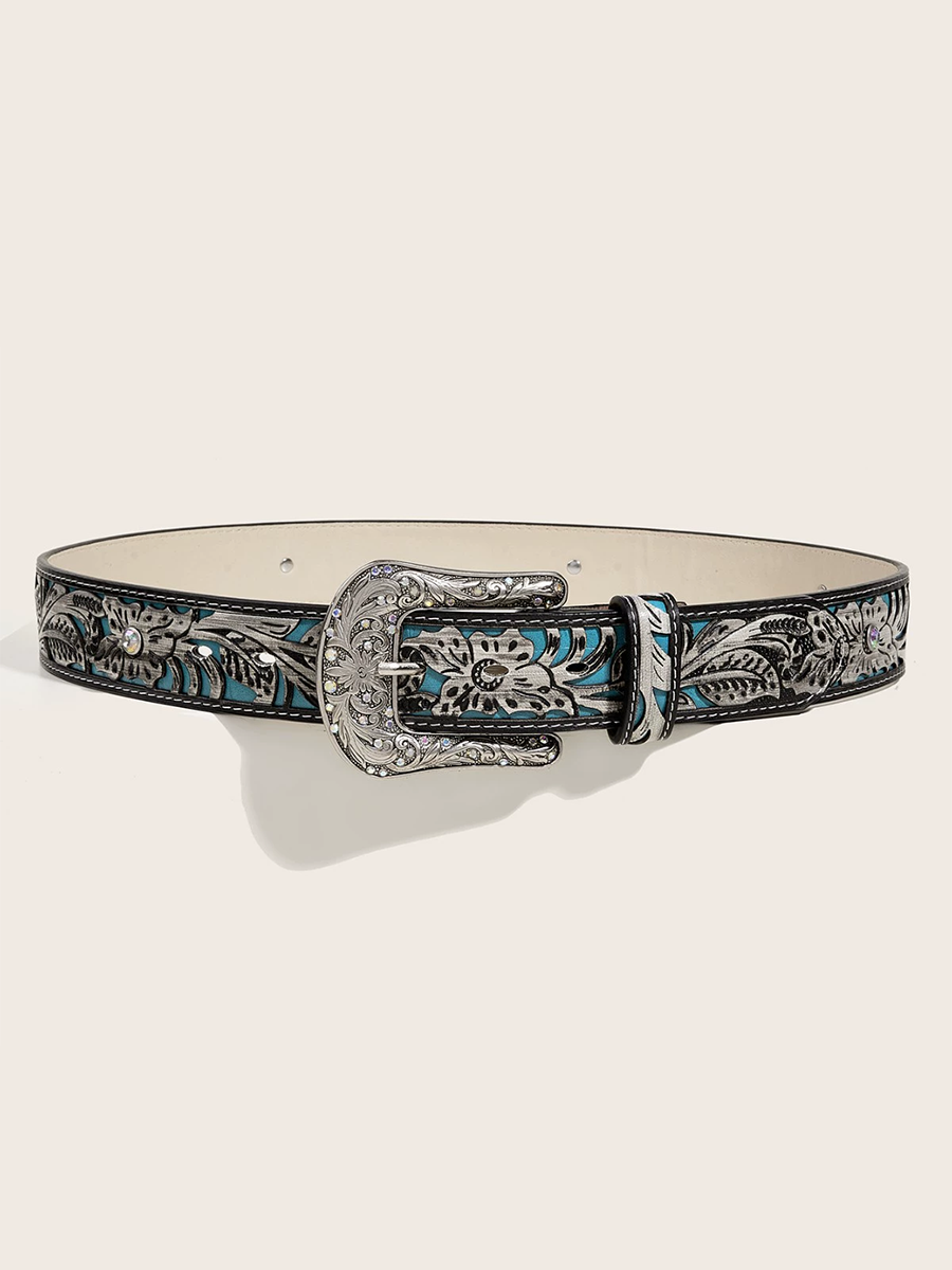 Women's Embossed Rhinestone PU Leather Personalized Belt